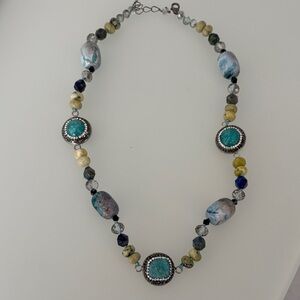 Faux turquoise and bead adjustable necklace